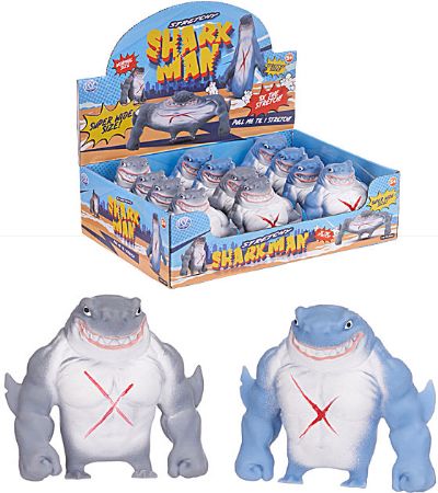12x Squeezy, Stretchy Shark Man In Counter Display