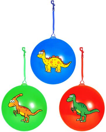 24x 25cm Dinosaur PVC Play Ball With Hook & Spiral Keychain